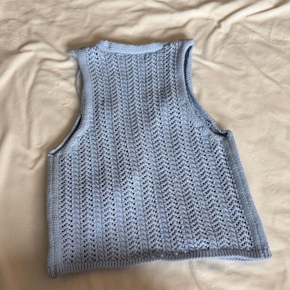 Primark Light Blue Open-Knit Button-Front Vest - Picture 4 of 4